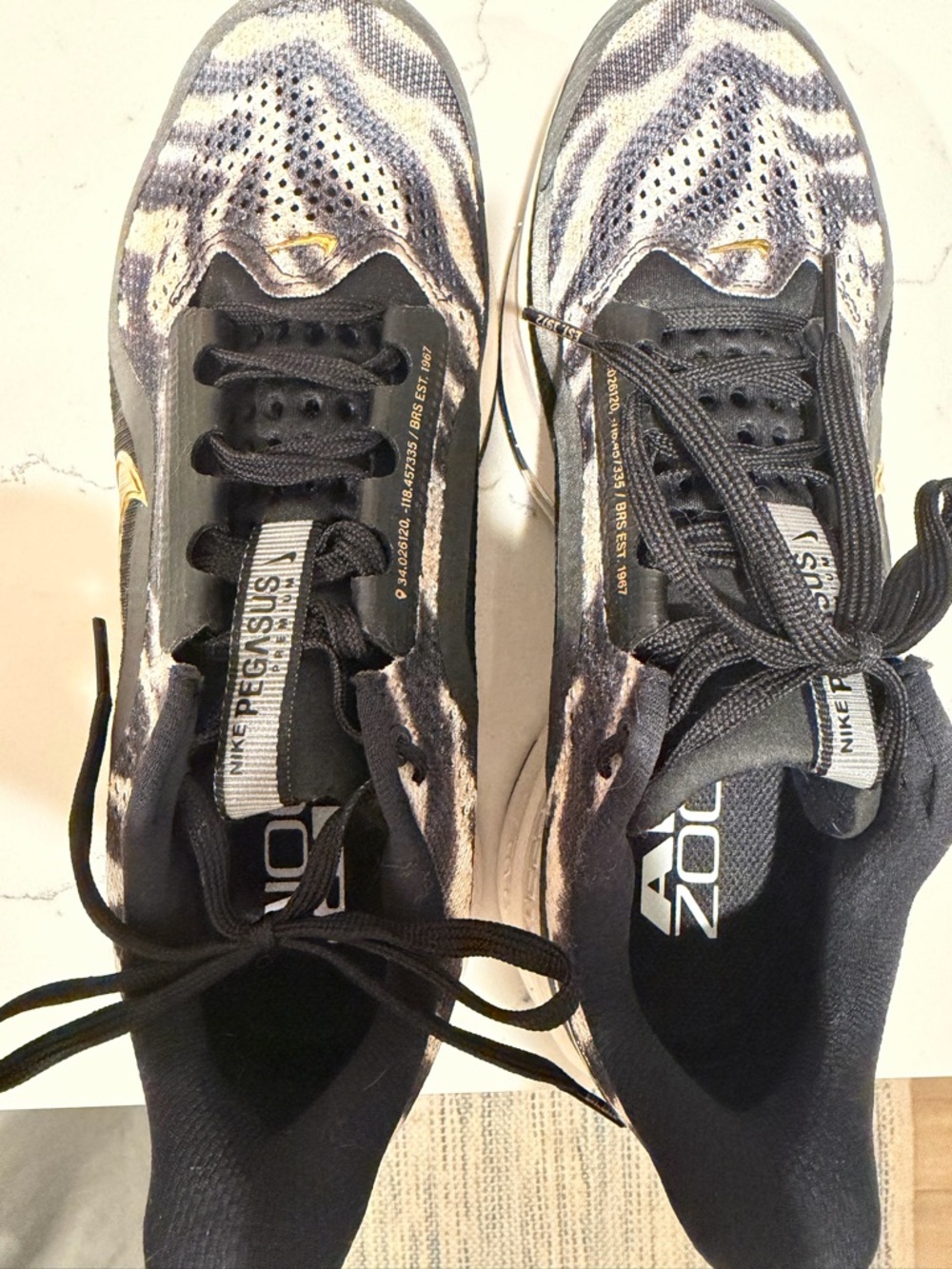 Nike Pegasus Women's Athletic Shoes Black White Gold Accent